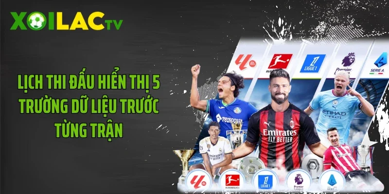Lịch thi đấu hiển thị 5 trường dữ liệu trước từng trận